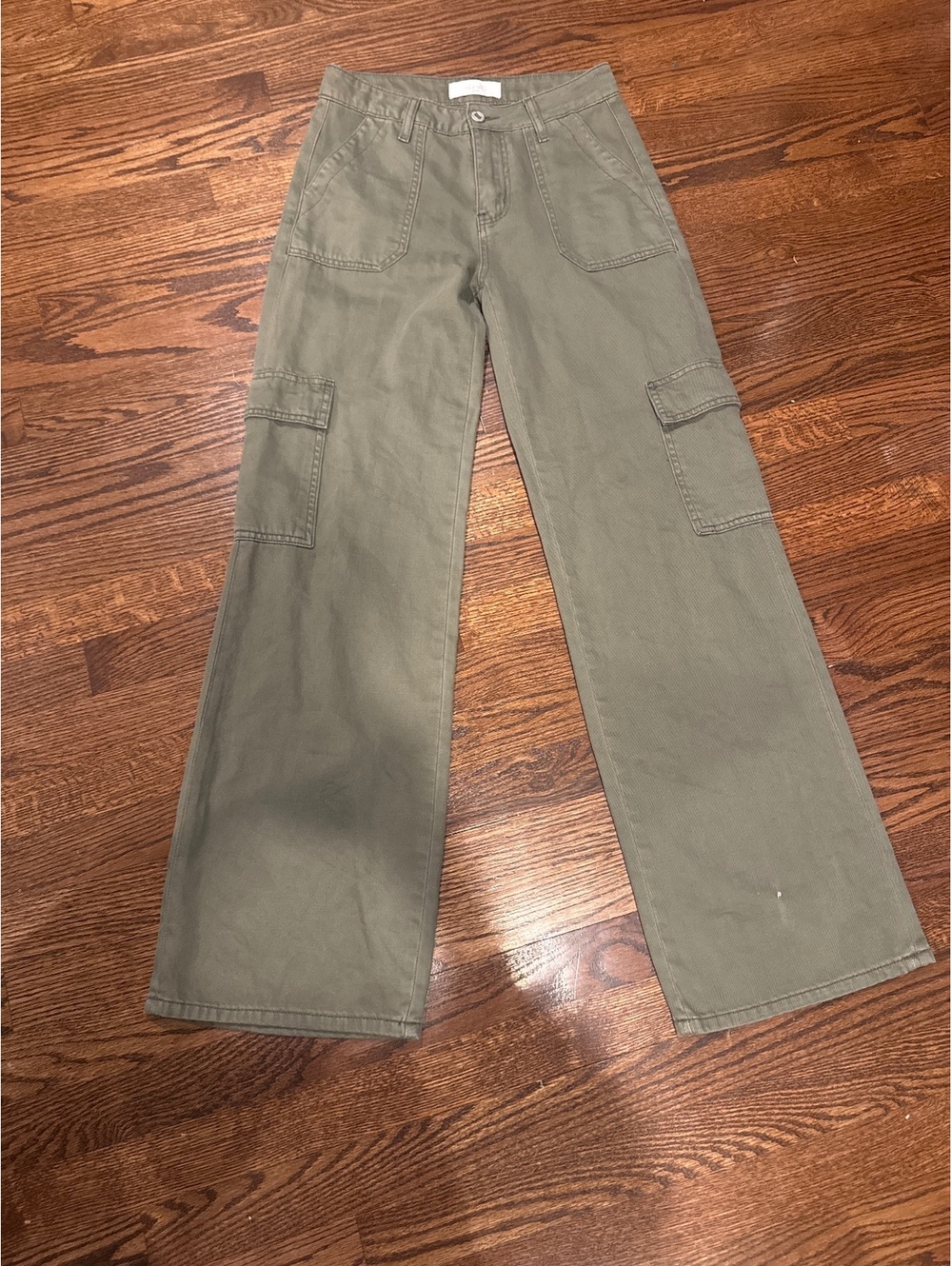 Vervet 100% Cotton Olive Green Cargo Wide Leg Pants Size 24